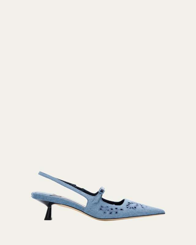 Didi 45 Embroidered Chambray Slingback Pumps
